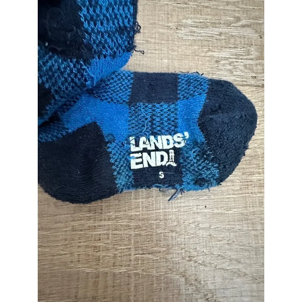 Lands End Kids Plaid Crew Socks Set Of 2 Pairs Blue & Red Size S Cotton Blend Co